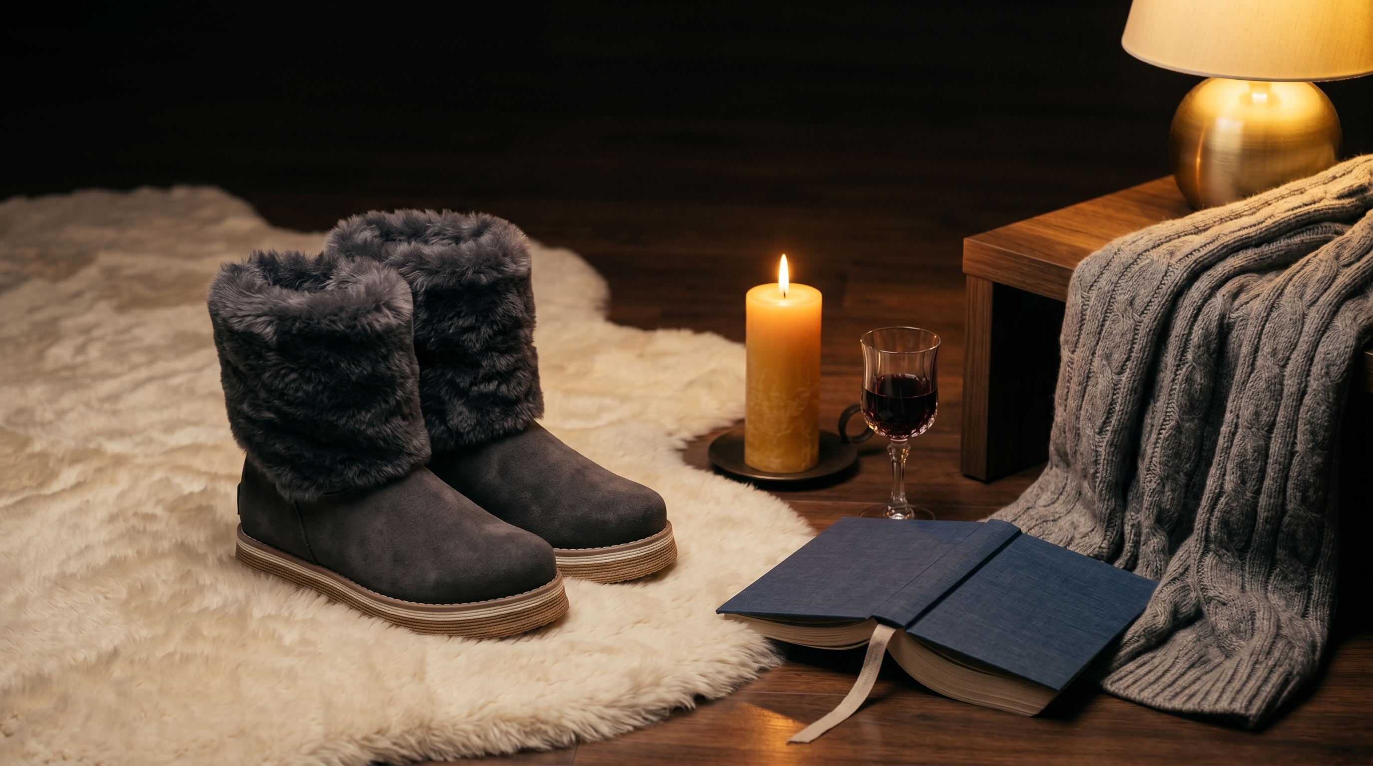 Alaska en contexto editorial &mdash; ritual nocturno con vela y manta de lana