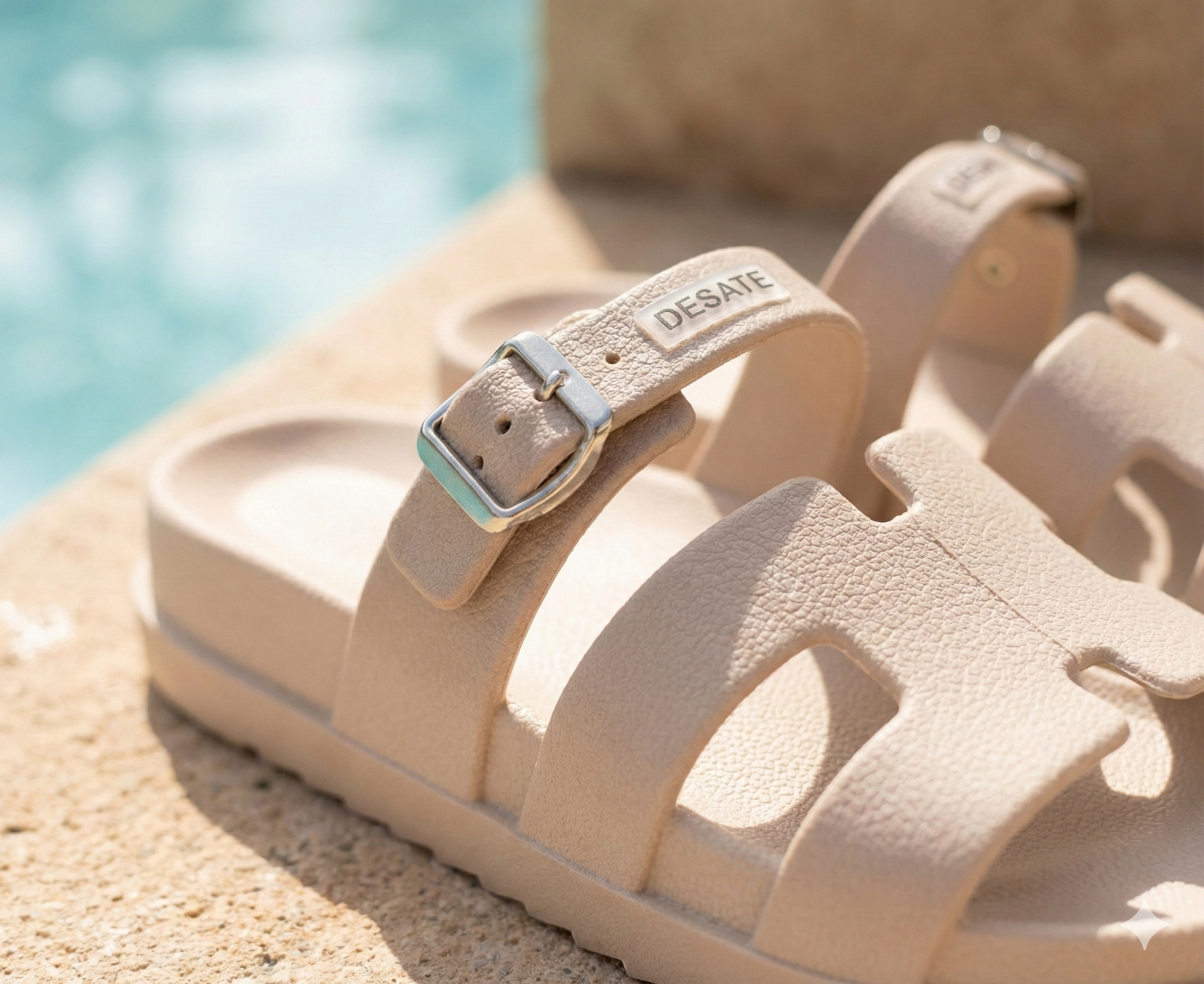 Detalle de hebilla y terminación símil cuero Hache Soft