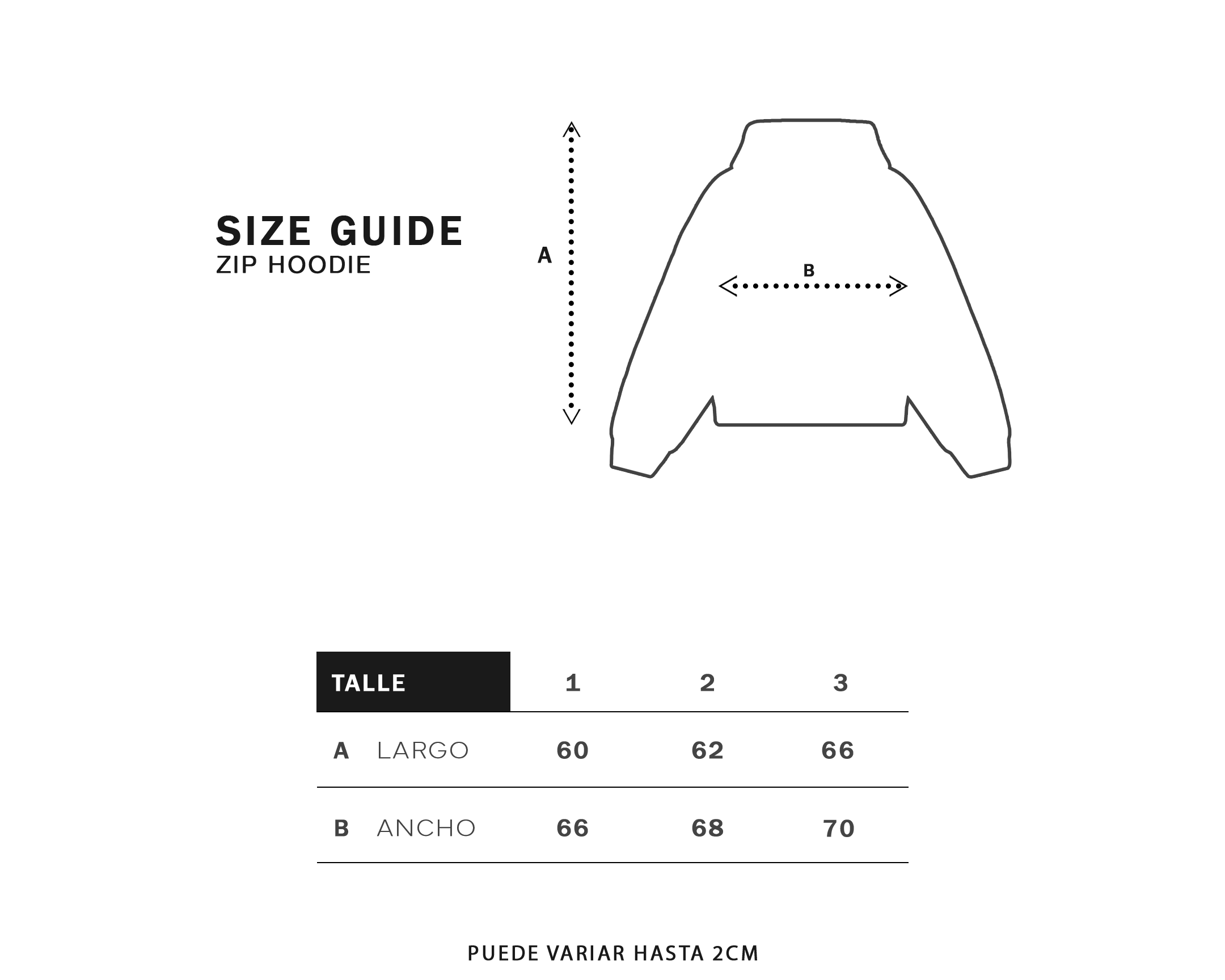 Size Guide Zip Hoodie