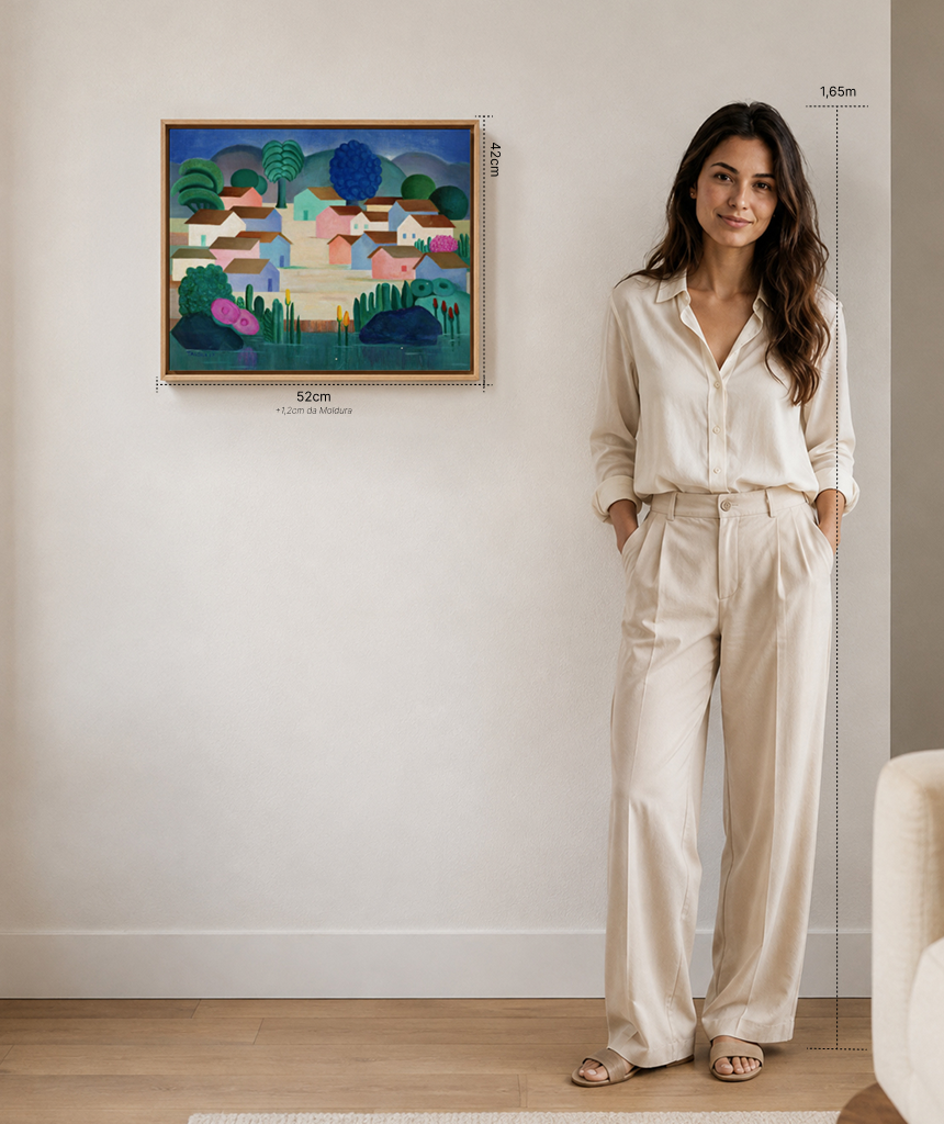 Reprodu&ccedil;&atilde;o oficial de Paisagem com 16, de Tarsila do Amaral