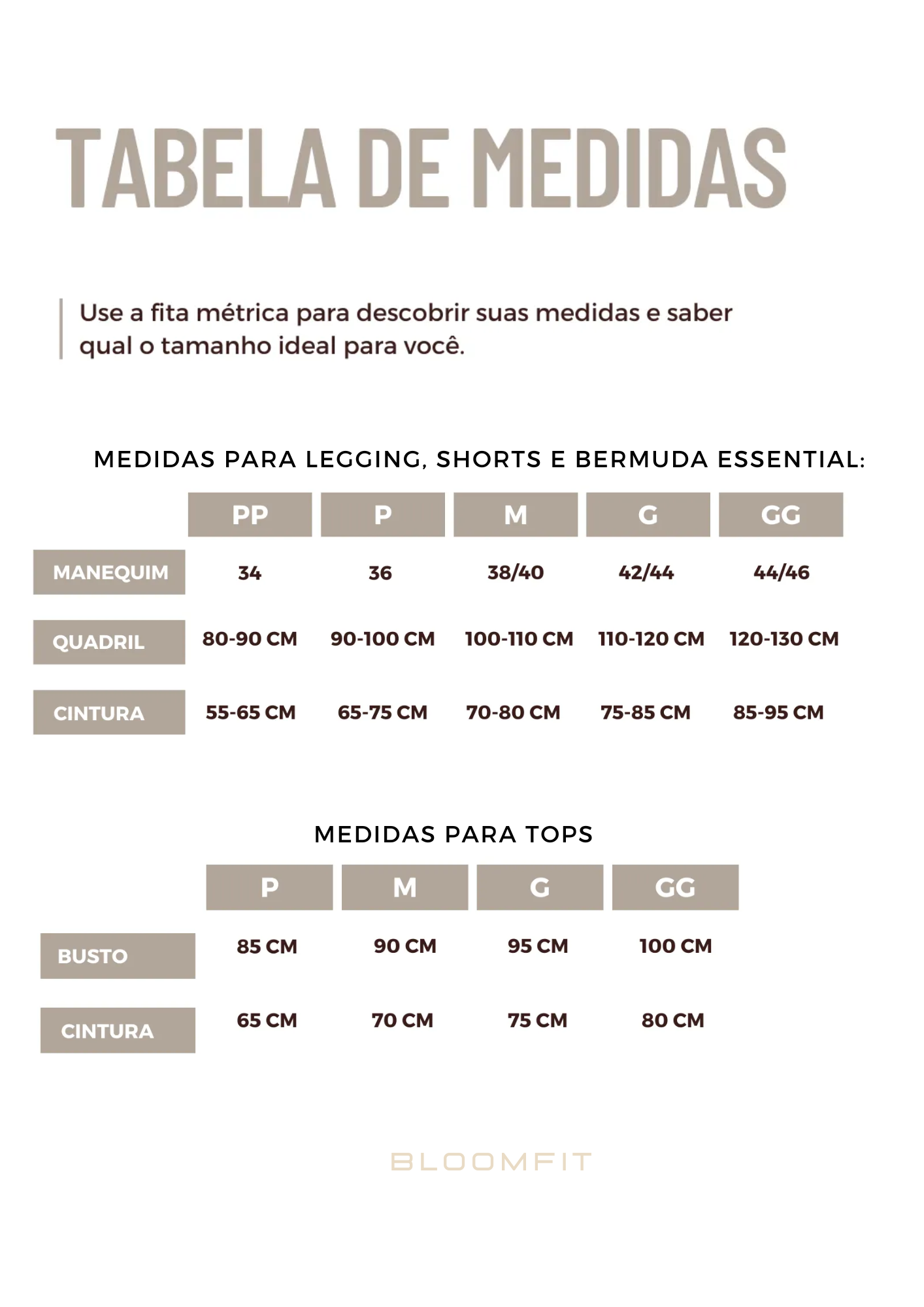 Tabela de Tamanhos