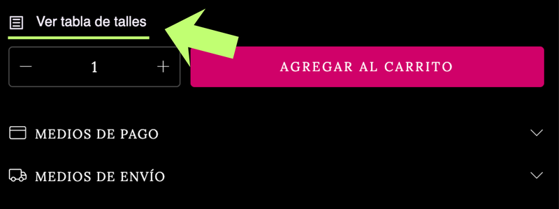 guia de talle de productos temptation lingerie