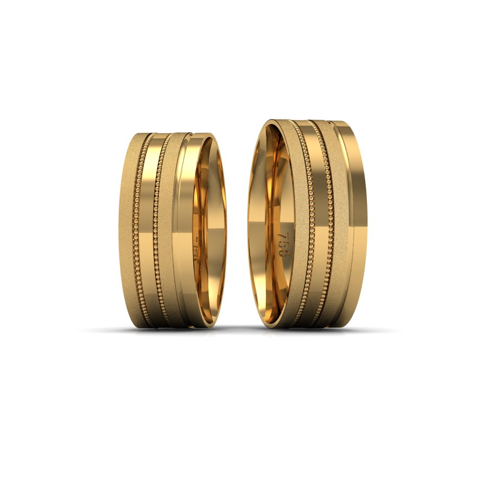 Alianças de Casamento em Ouro 18k Reta 7mm Fosca e Frisos 