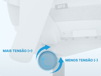 Imagem em 3D destacado o ajuste de tensão intuitivo e fácil da cadeira Adria.