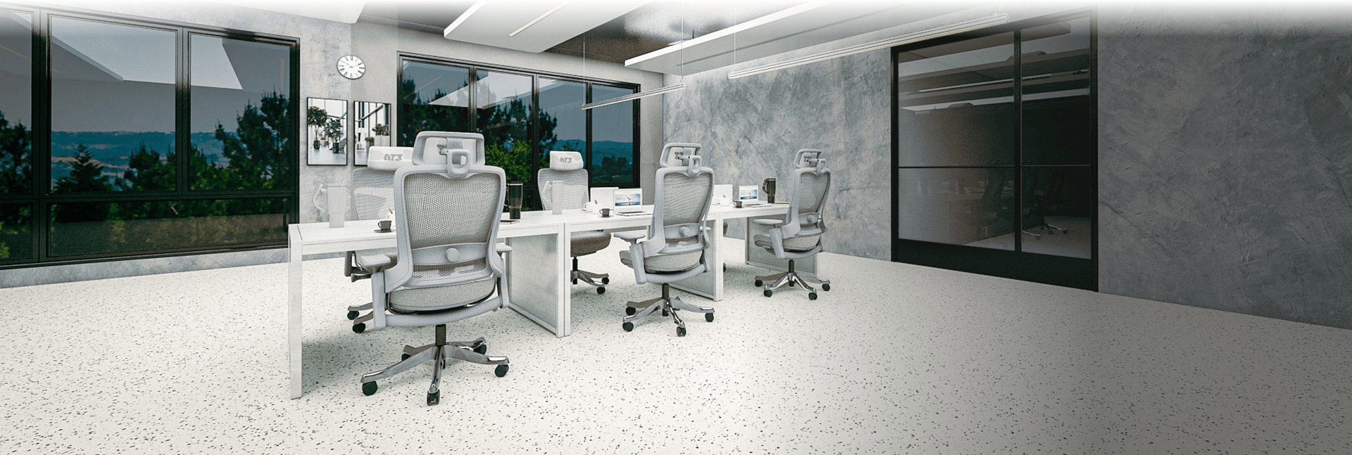 Diversas Cadeiras Adria DT3 ambientadas em sala de reunião elegante e bem iluminada.