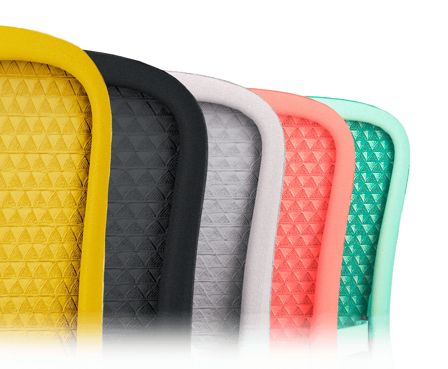 Encosto da cadeira Atria DT3 em todas as cores um após o outro.