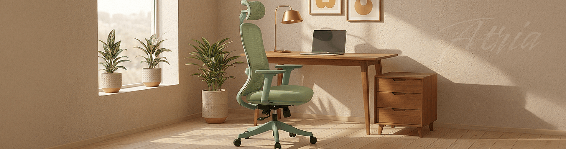 Cadeira Atria DT3 ambientada em escritório clean bem iluminado.