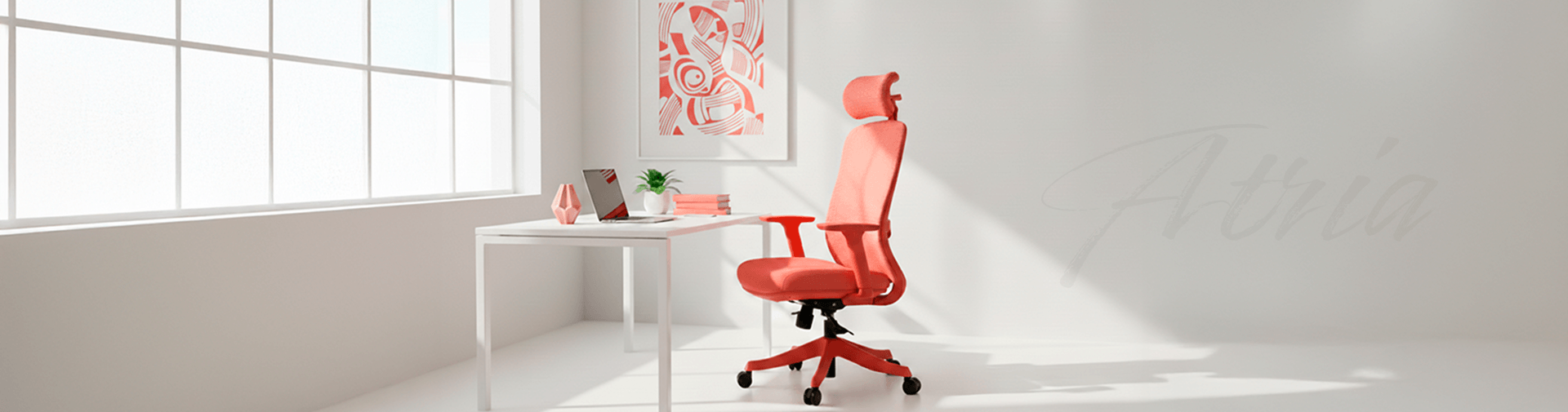 Cadeira Atria DT3 ambientada em escritório clean bem iluminado.