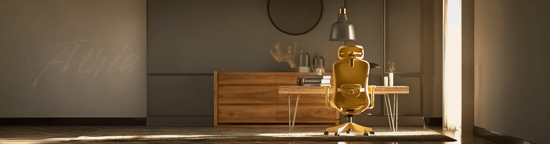 Cadeira Atria DT3 ambientada em escritório clean bem iluminado.