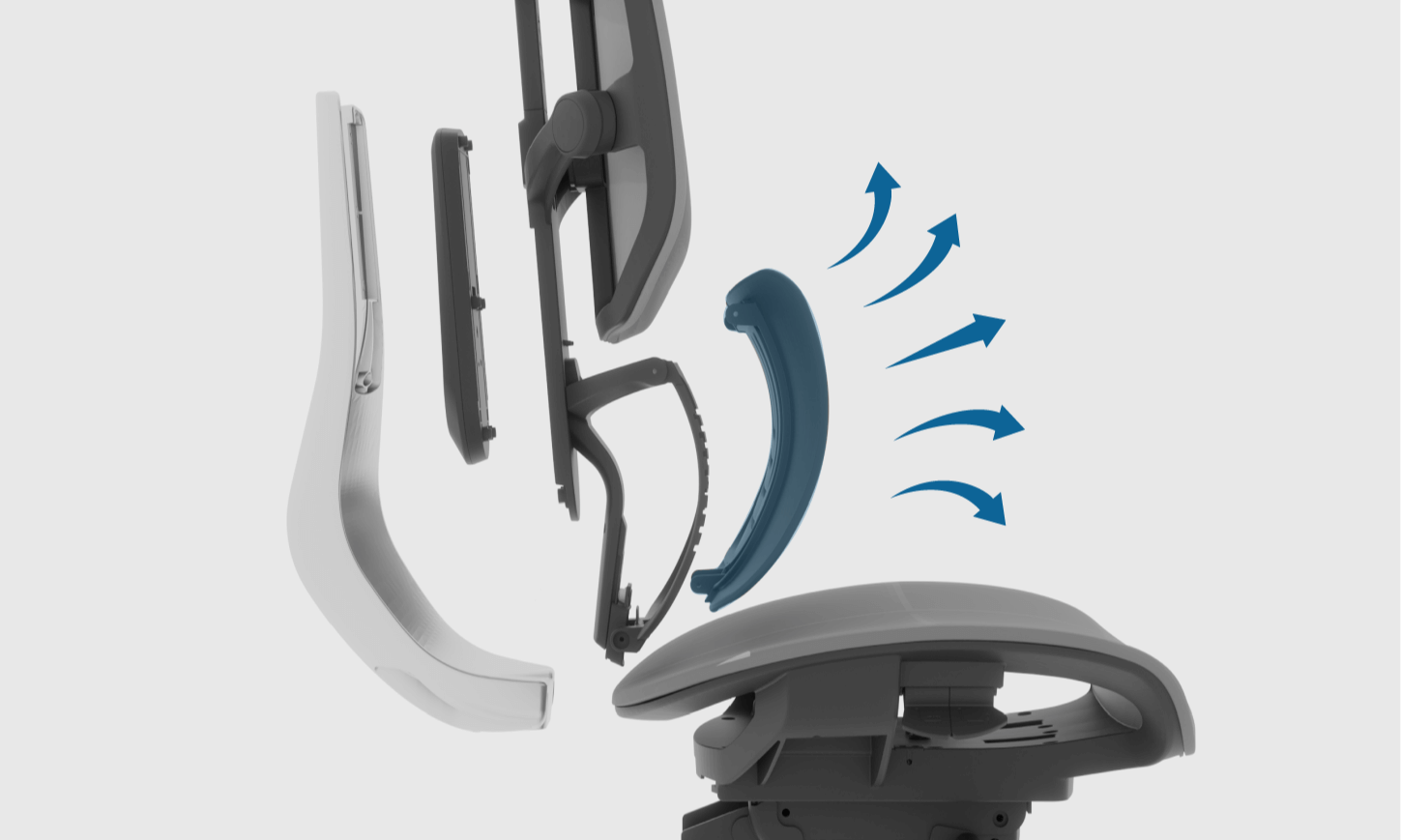 Ilustração 3D realistico destacando o ajuste lombar.