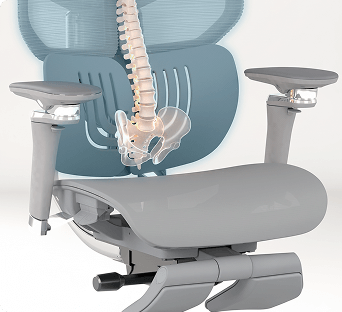 Ilustração 3D demonstrando o encaixe ideal da coluna no encosto da DT3 Frost.