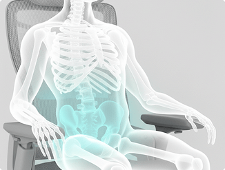 Ilustração em 3D demonstrando conforto absoluto da Adria para a região lombar.