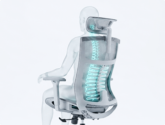 Ilustração em 3D demonstrando conforto absoluto da Adria para a região lombar.