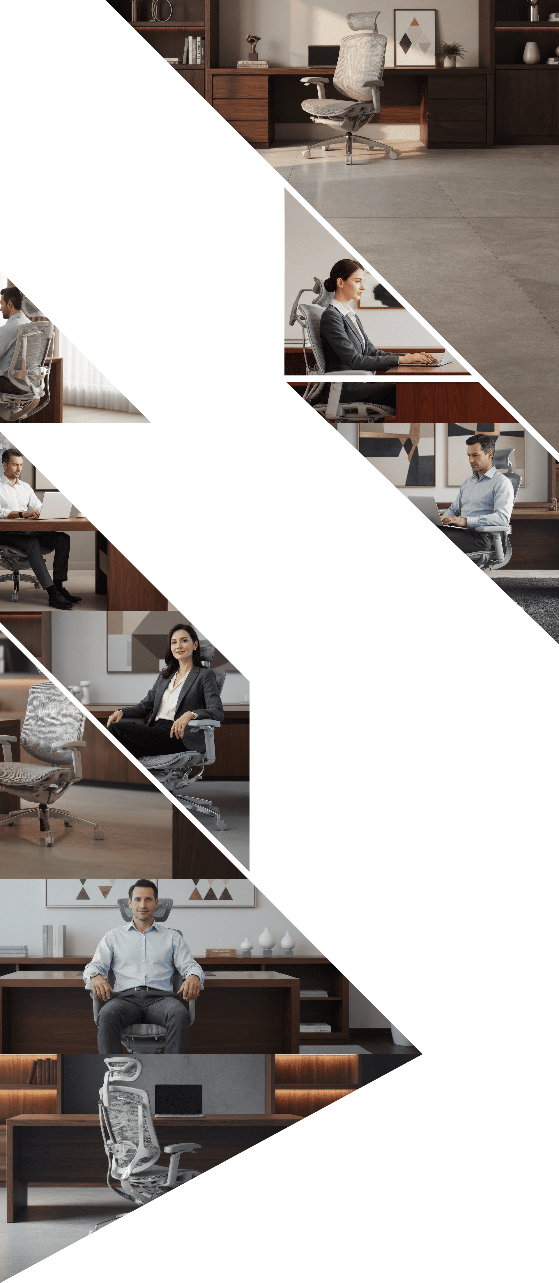 Colagem de ambientes com a cadeira ergonômica Iryna GF em uso