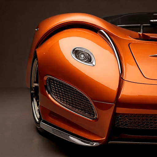 Detalhe da lateral de um Bugatti laranja