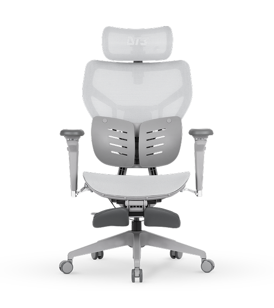 Render frontal da cadeira ergonômica Glacius em meio à paisagem de neve e montanhas