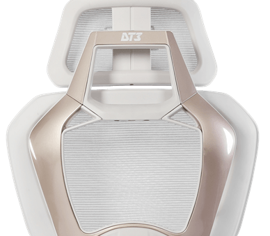 Encosto em mesh Vintex-F Pro da cadeira Chrono White com partes cromadas em rosé gold
