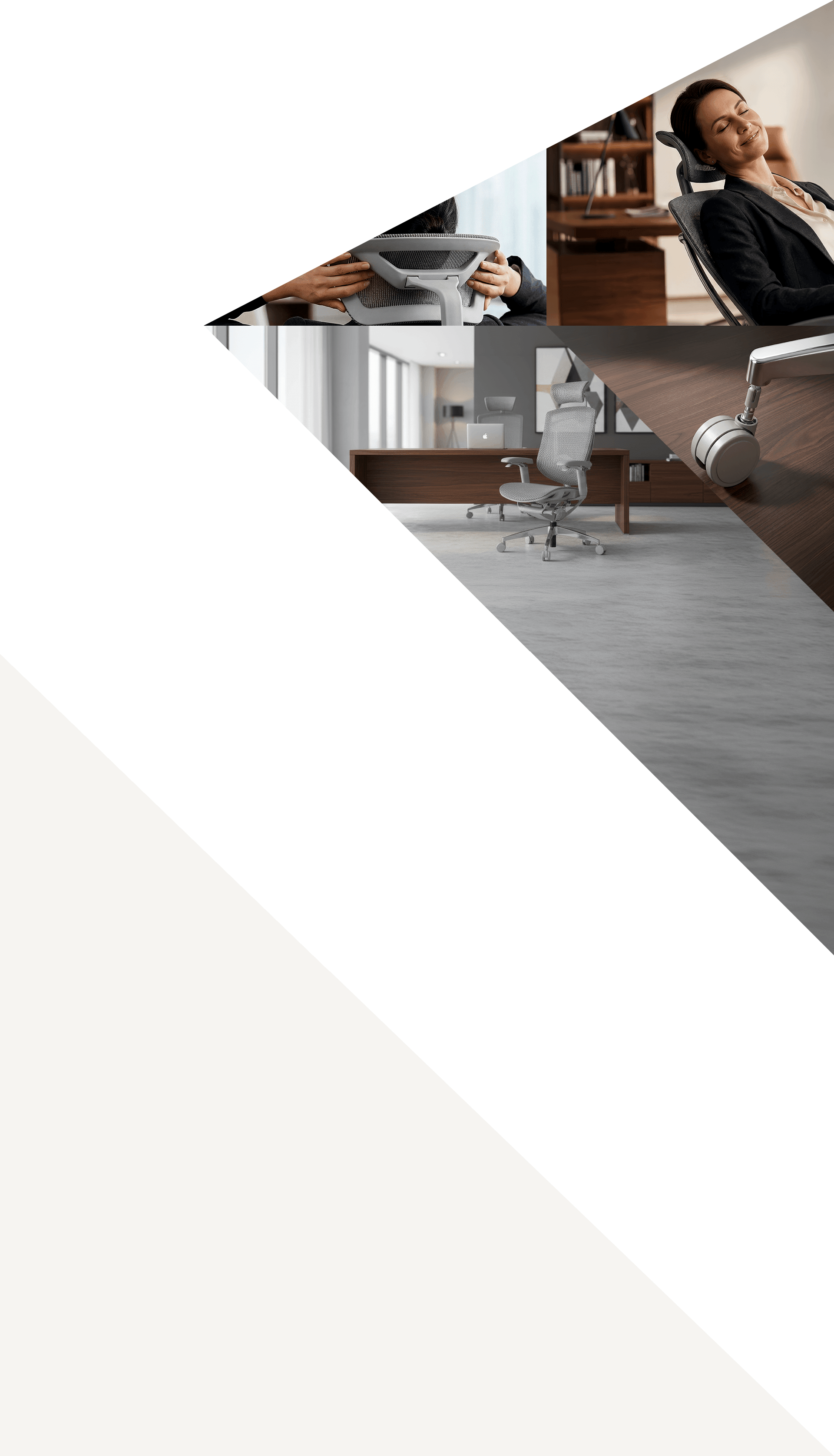 Colagem de ambientes com a cadeira ergonômica Iryna GF em uso