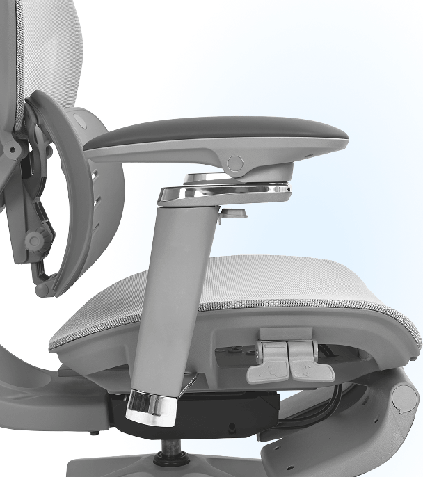 Assento da cadeira Glacius com destaque para a alavanca do mecanismo ZT Wire Control