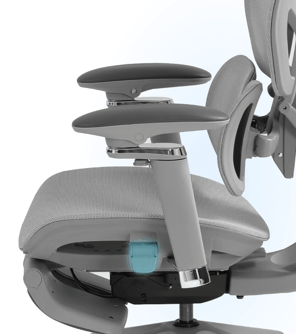 Assento da cadeira Glacius com destaque para a alavanca do mecanismo ZT Wire Control