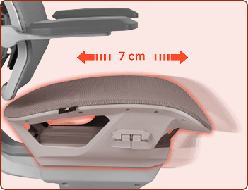Infográfico da cadeira gamer DT3 N7 demonstrando a função Sliding Seat com ajuste de 7 cm de profundidade do assento.