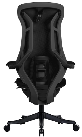 Vista traseira da cadeira gamer DT3 N7 All black destacando o revestimento em Mesh Vintex DT3.