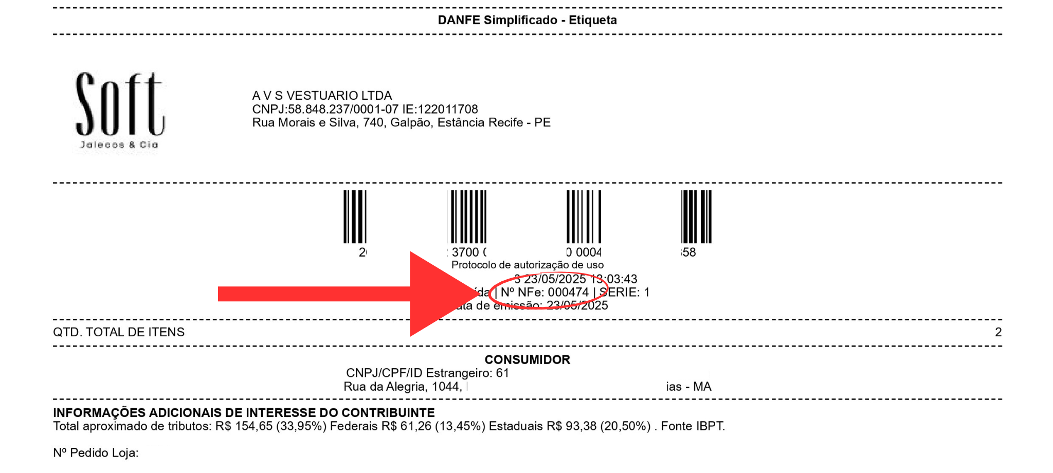 Exemplo de DANFE Simplificado