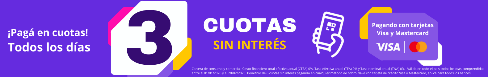 6 cuotas sin interés pagando con nave tarjeta/QR