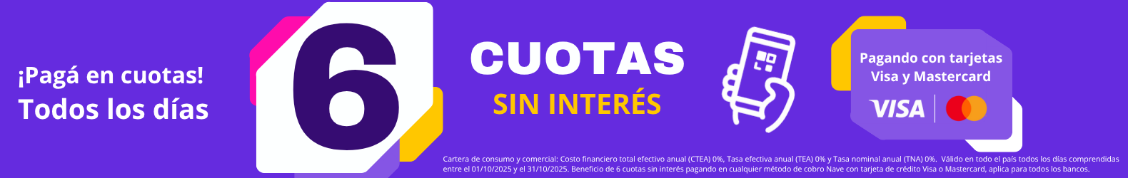 6 cuotas sin interés pagando con nave tarjeta/QR