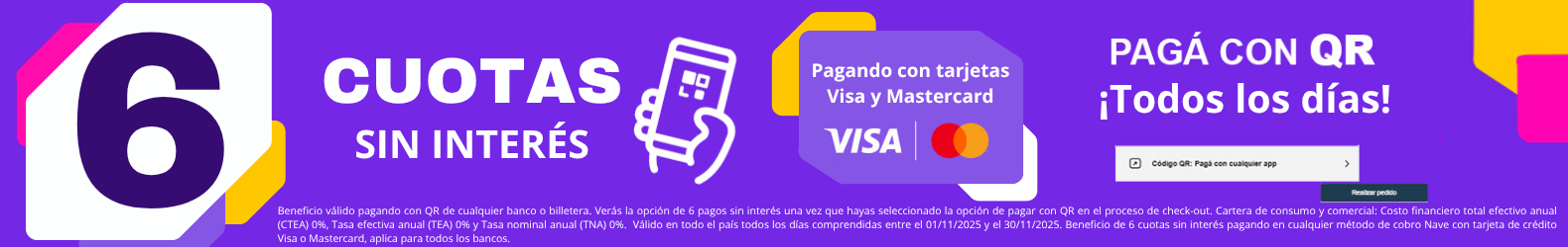 6 cuotas sin interés pagando con nave tarjeta/QR