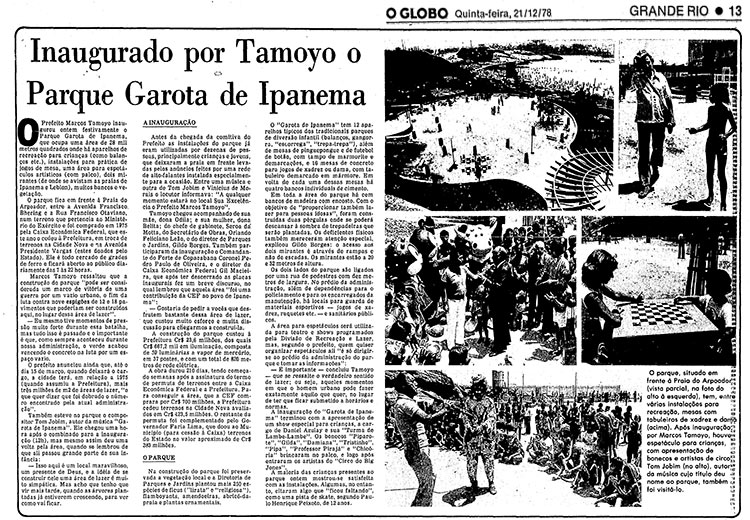 [8] Registro da Inauguração oficial do Parque Garota de Ipanema em 20 de dezembro de 1978