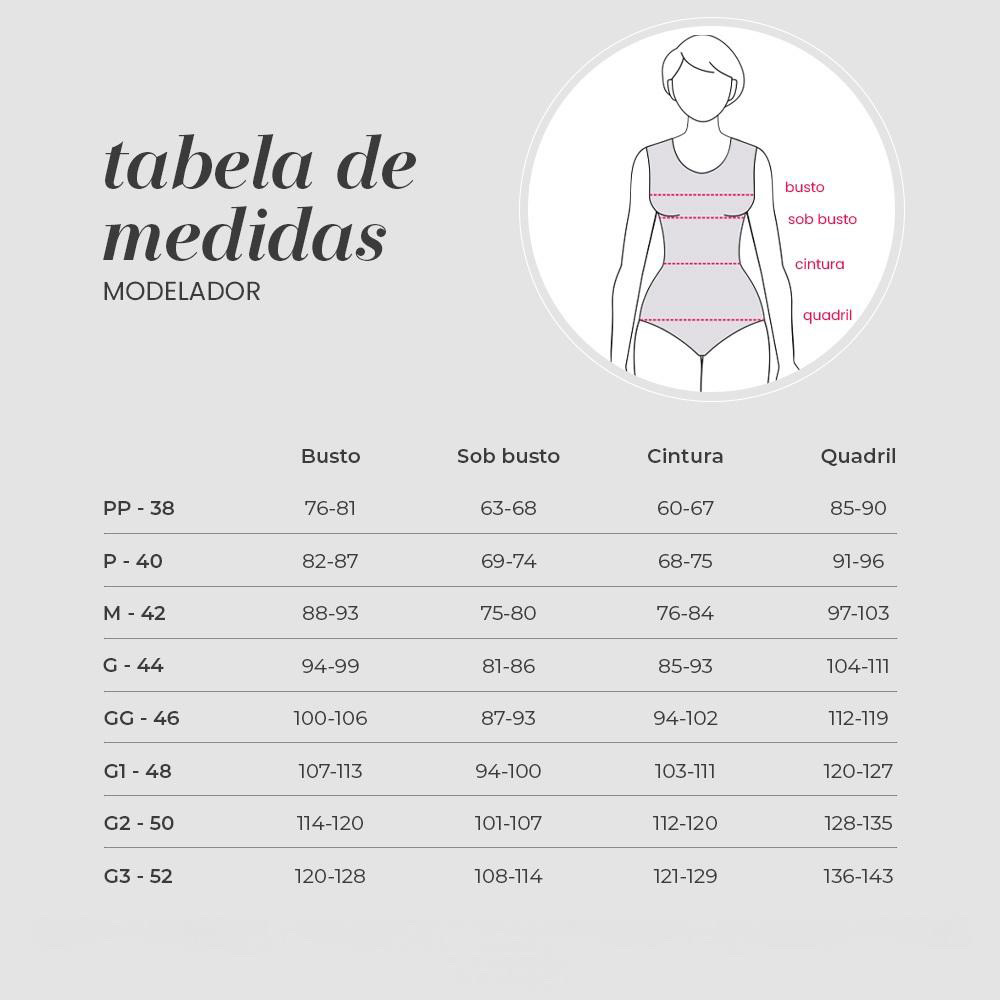 Tabela de Medidas da Bermuda Modeladora