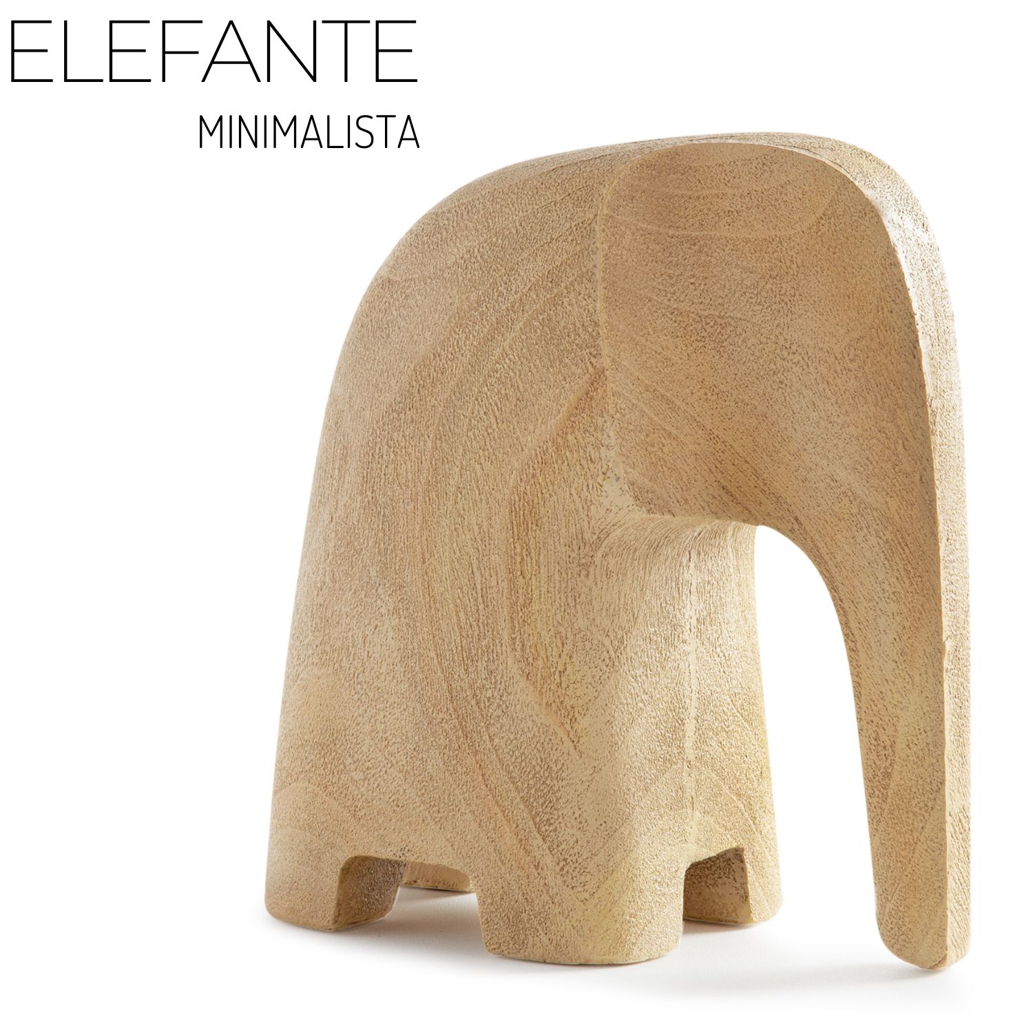 Estatueta de Elefante geométrico minimalista abstrato de resina bege no padrão madeira, lindo atual , moderno e contemporâneo , essencial para quem tem bom gosto. objeto de decoração para sala , nicho , mesa , estante , casa , escritório 