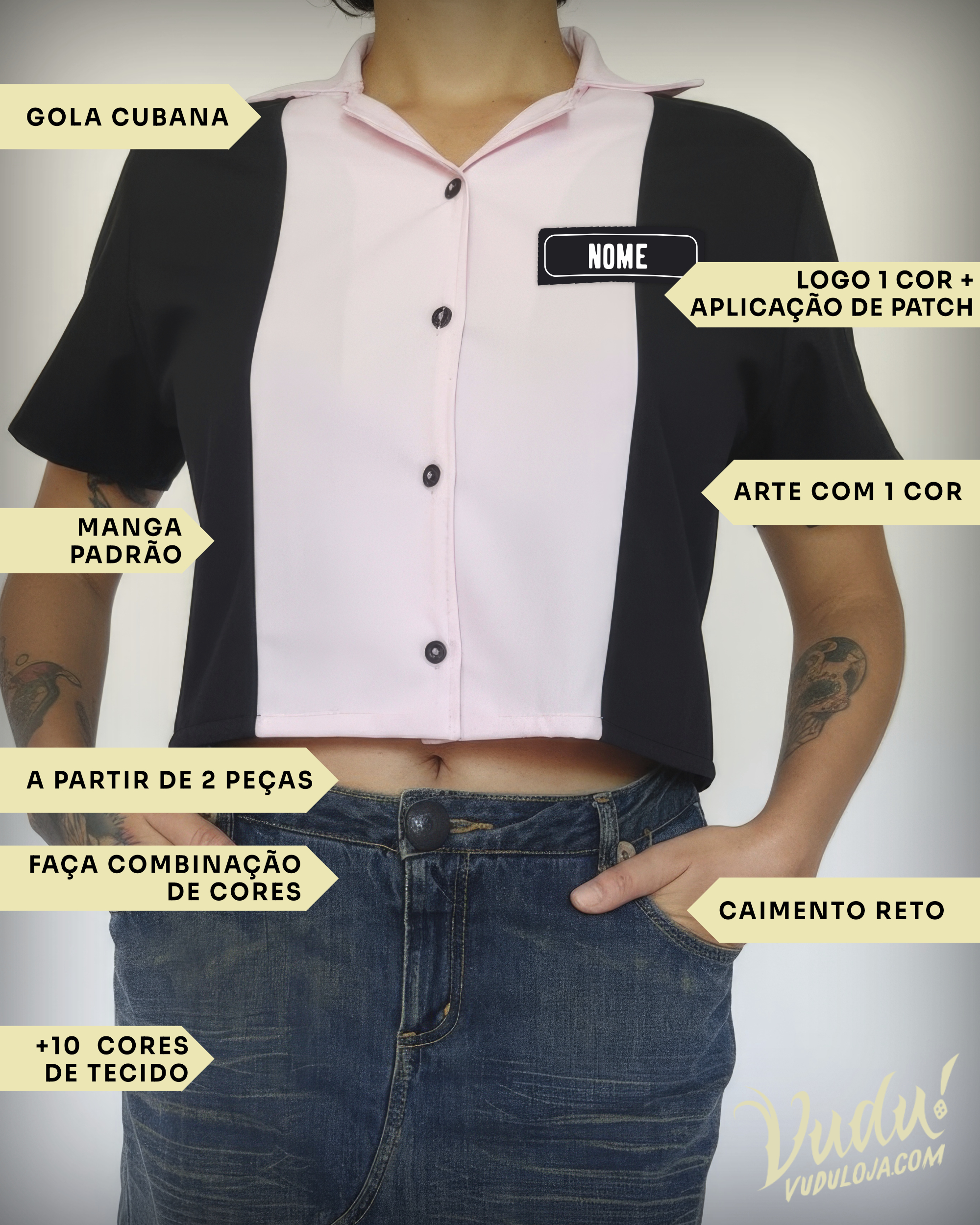 Camisa feminina modelo bowling cropped