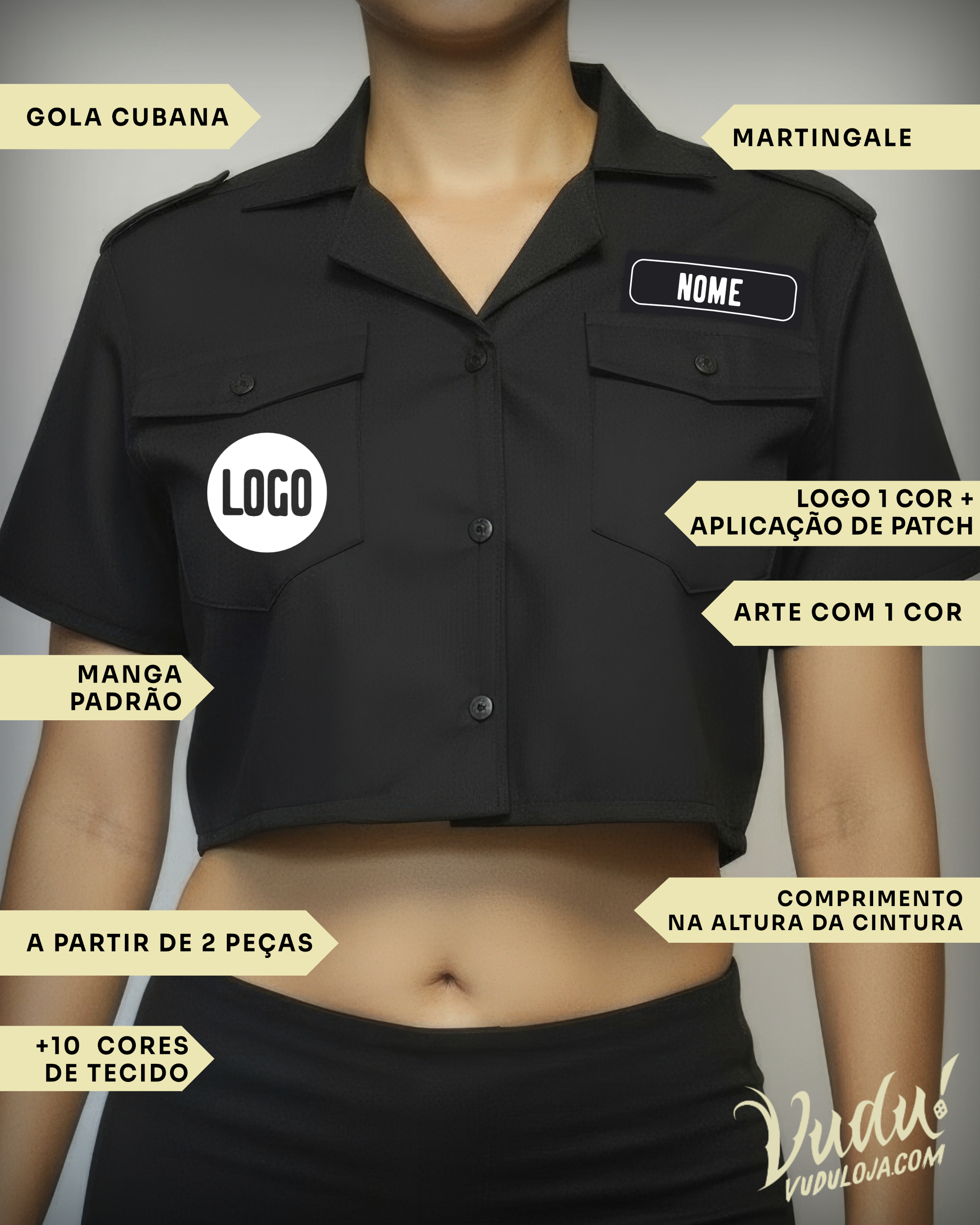 Camisa feminina work cropped personalizada