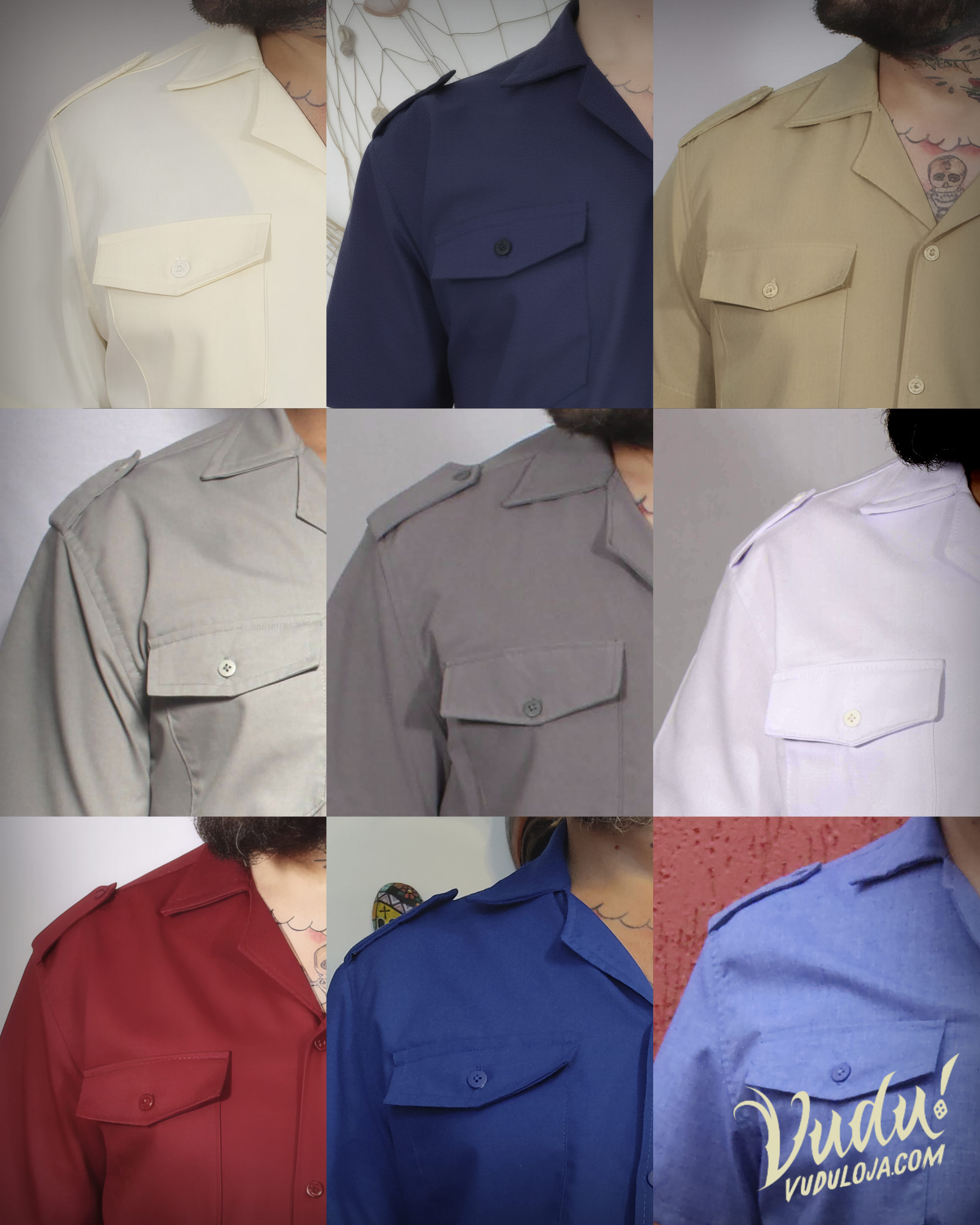 Camisas work shirt personalizadas com várias cores de tecido