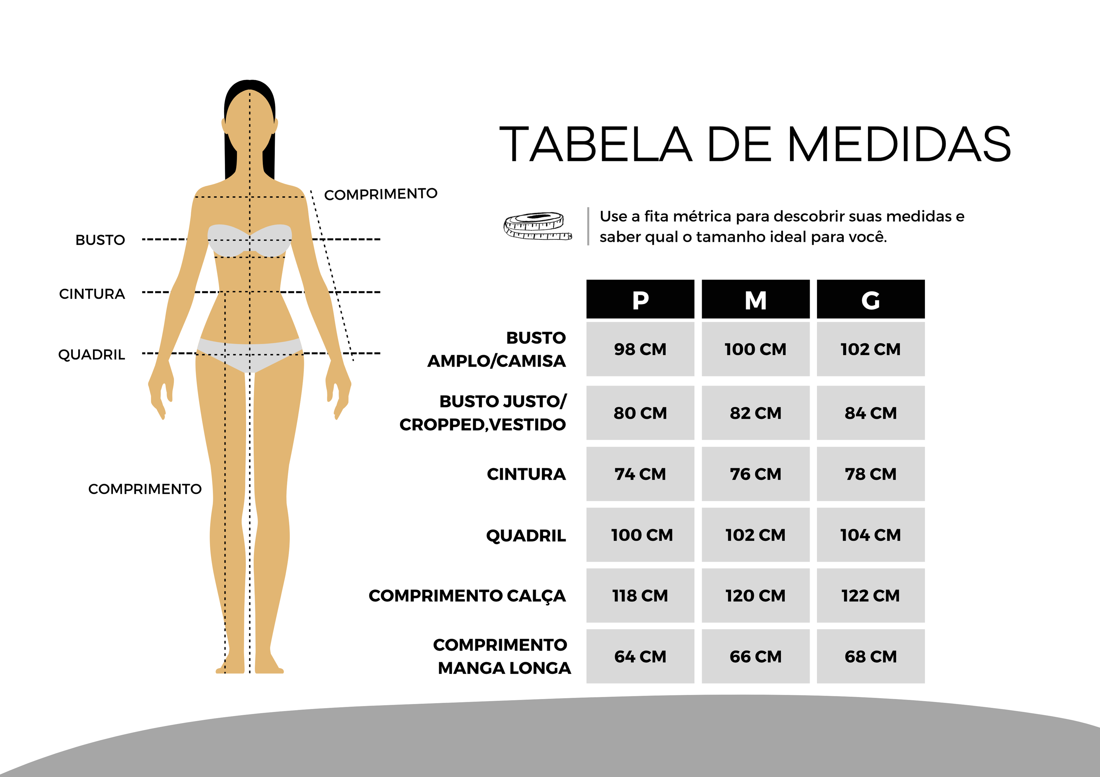 Guia de medida Modelos em Viscose