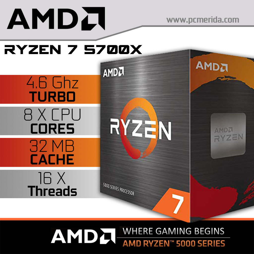 PC GAMER NEON RED AMD RYZEN 7 5700X / 16GB DDR4 / 480GB SSD / A520M ...