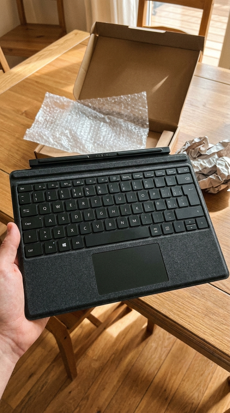 Teclado Surface recién desempacado, verificado antes de enviarlo