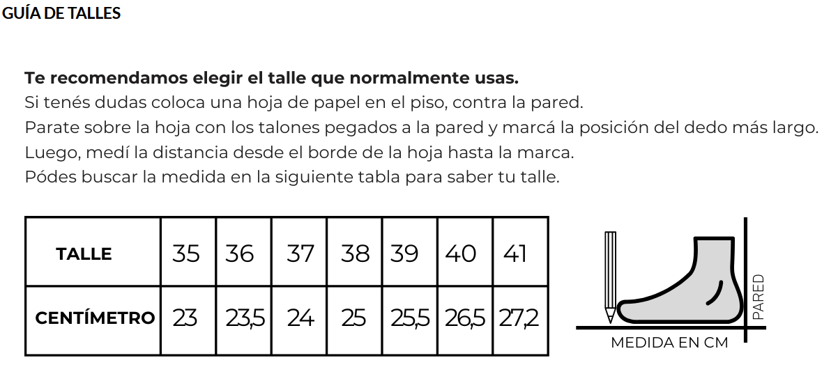 TABLA DE TALLES Y MEDIDAS