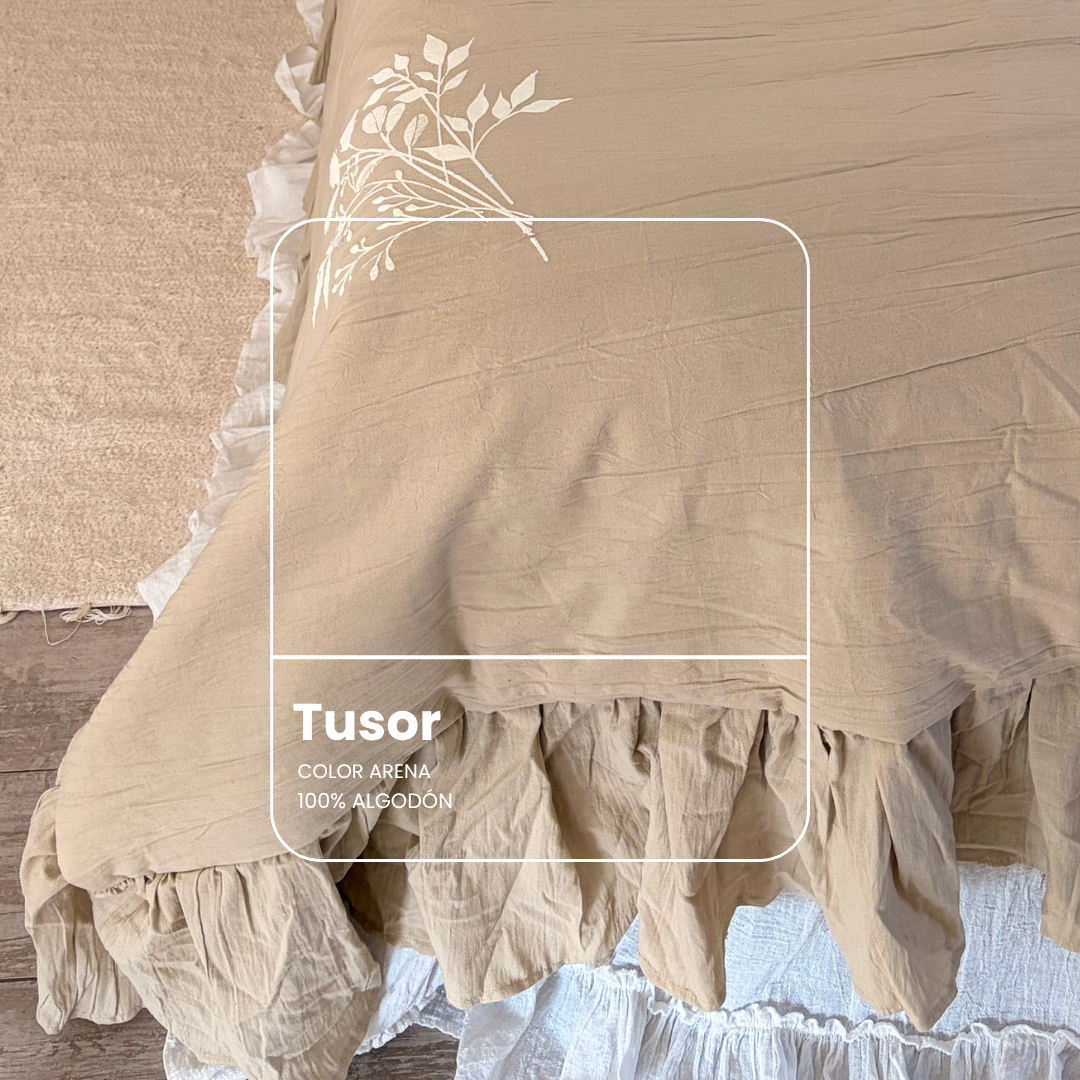 Acolchado Armon&iacute;a Arena - Tusor con estampa natural y relleno de guata