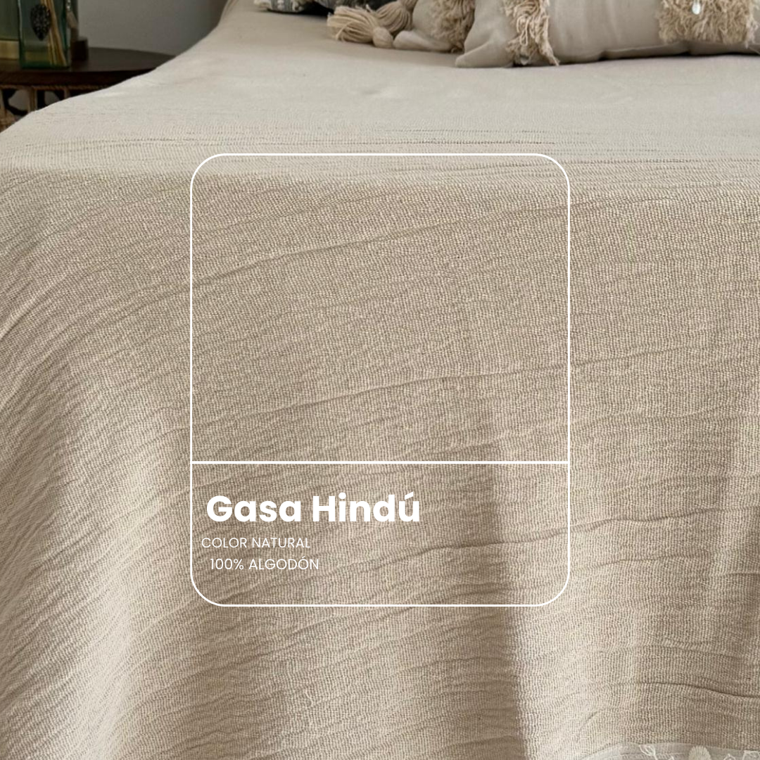 Cubrecama Justina Natural - Gasa Hind&uacute; 100% algod&oacute;n - detalle de textura
