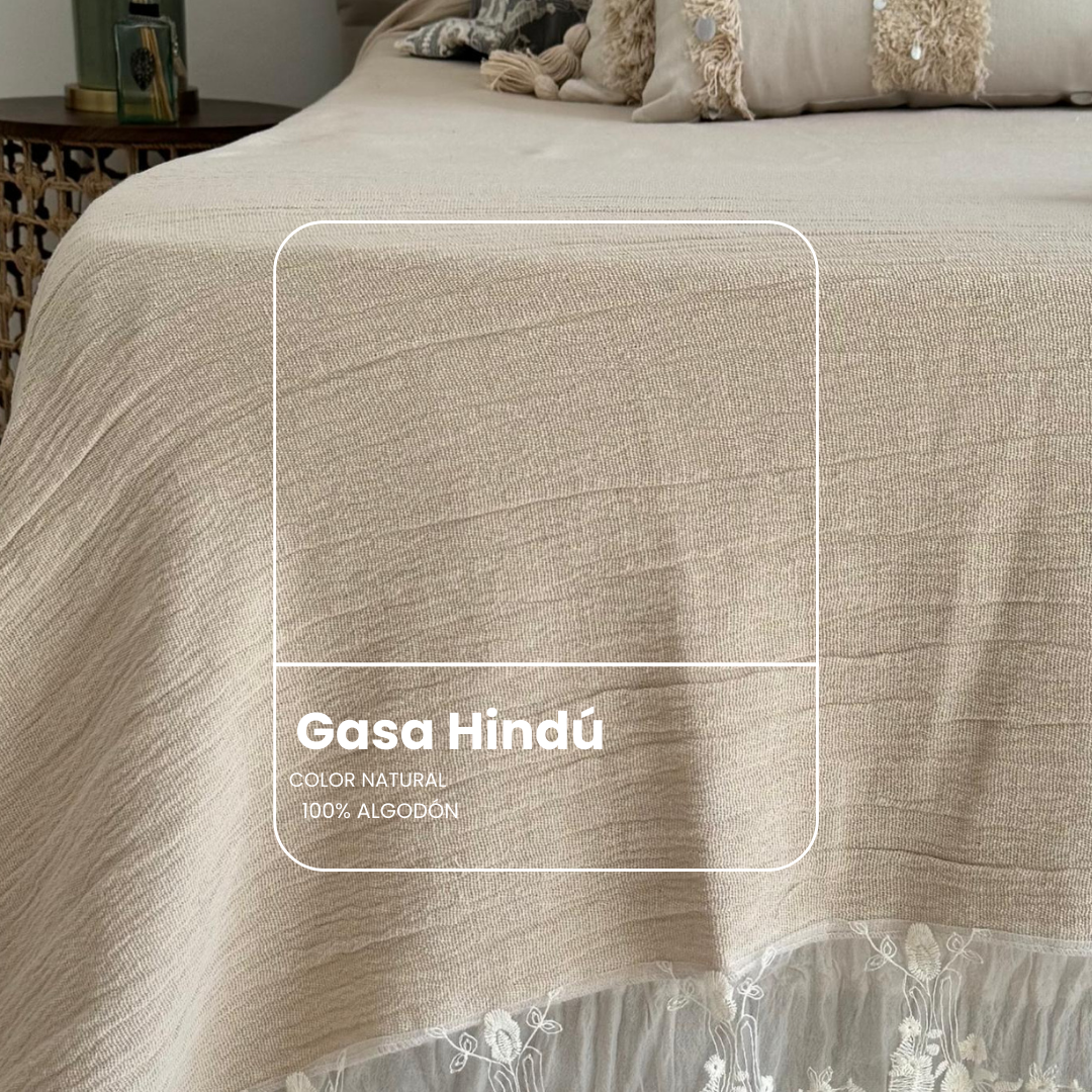 Cubrecama Fedra Natural - Gasa Hind&uacute; 100% algod&oacute;n - detalle de textura