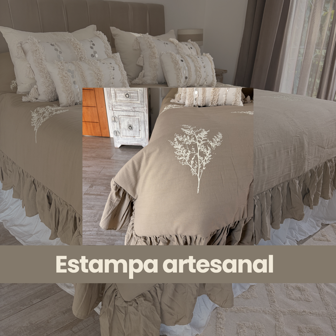 Detalle bordado Acolchado Serenidad Caqui