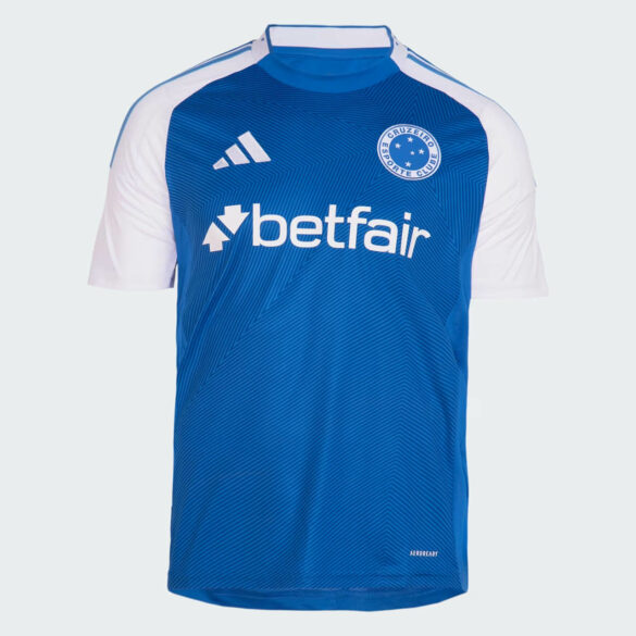 Camisa Cruzeiro I 2025/26 Masculina Azul com Detalhes em Branco - Frente