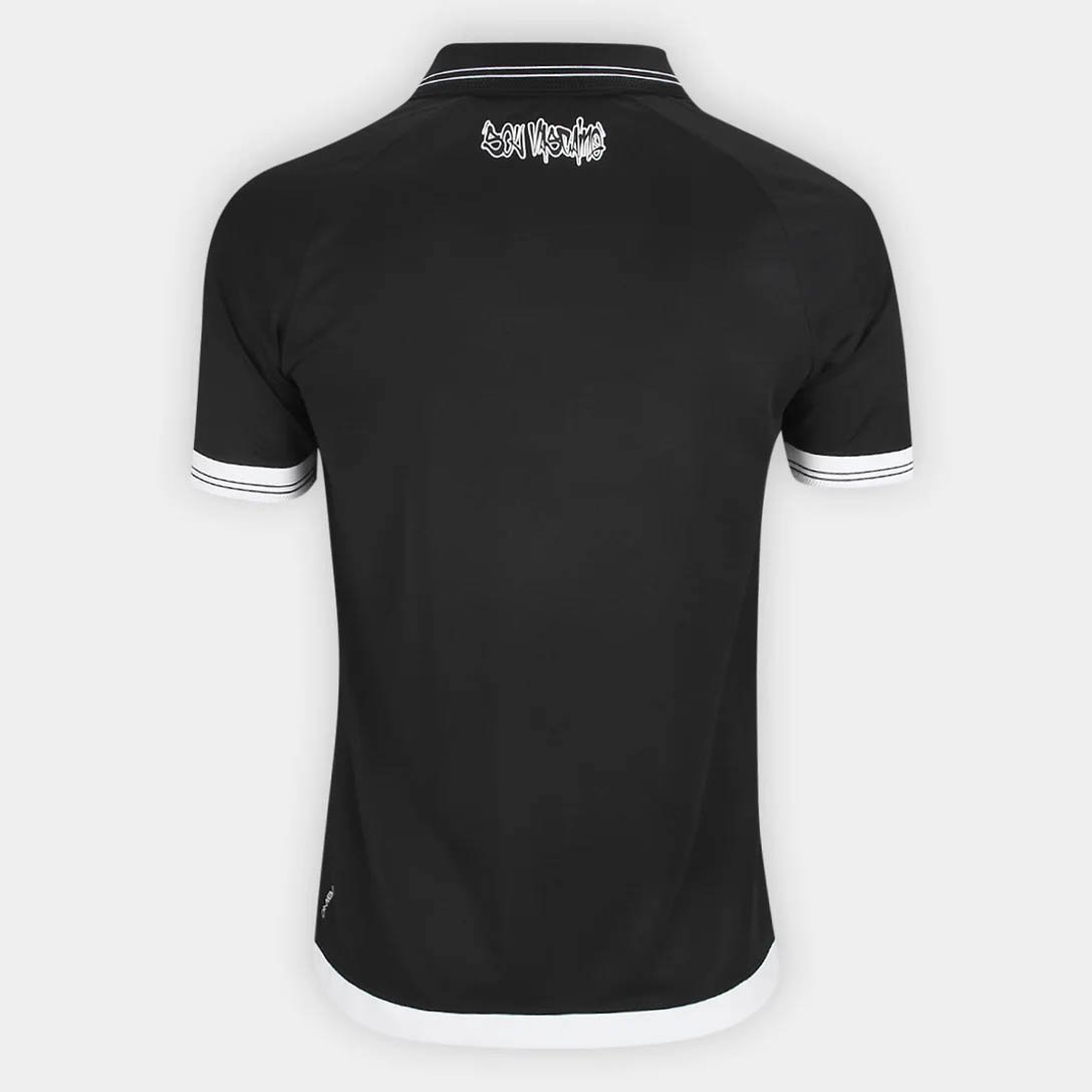 Camisa Vasco 2025/26 masculina preta e branca Kappa – vista traseira com patch Sou Vascaíno na nuca