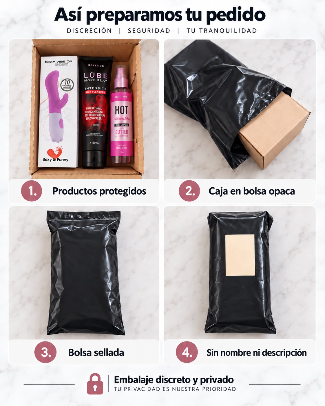 Así preparamos tu pedido - paquete discreto y sin logos