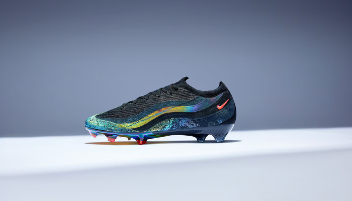Chuteira Nike Mercurial Vapor 16 Elite x Air Max 95 SE FG com design iridescente, cabedal leve e tração Zoom Air, ideal para campo firme.