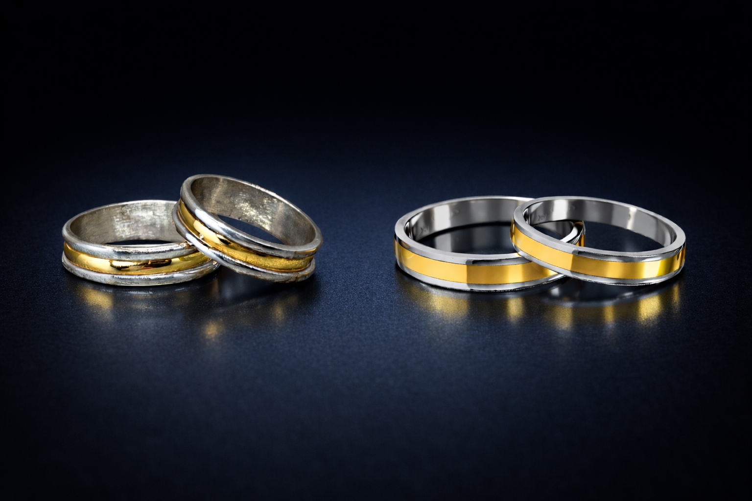 Comparación entre alianzas de plata con dublé y alianzas de plata y oro 18K macizo
