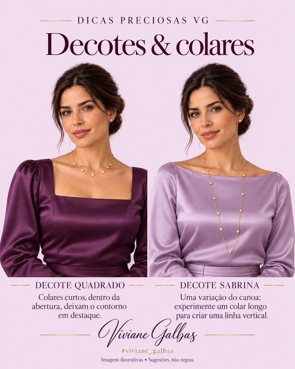 Colar para decote quadrado e decote sabrina